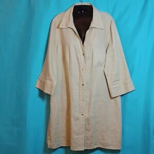 J L Studio Beige Linen Long Shirt Top With Button Front Closure. 14W